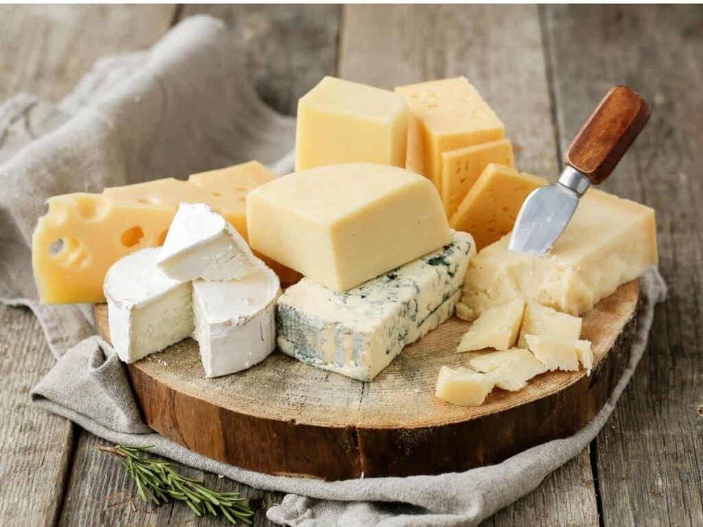 cheese board with several varieties